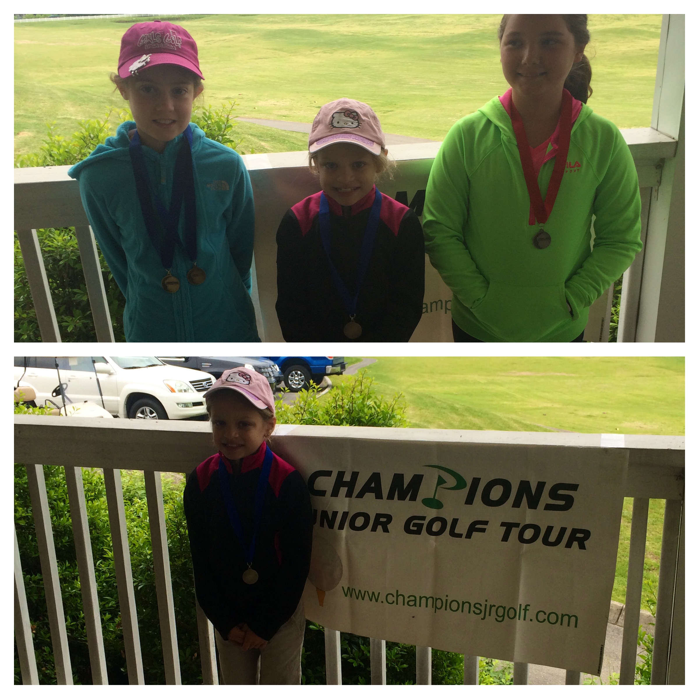 Two photos of a young girl and her team.