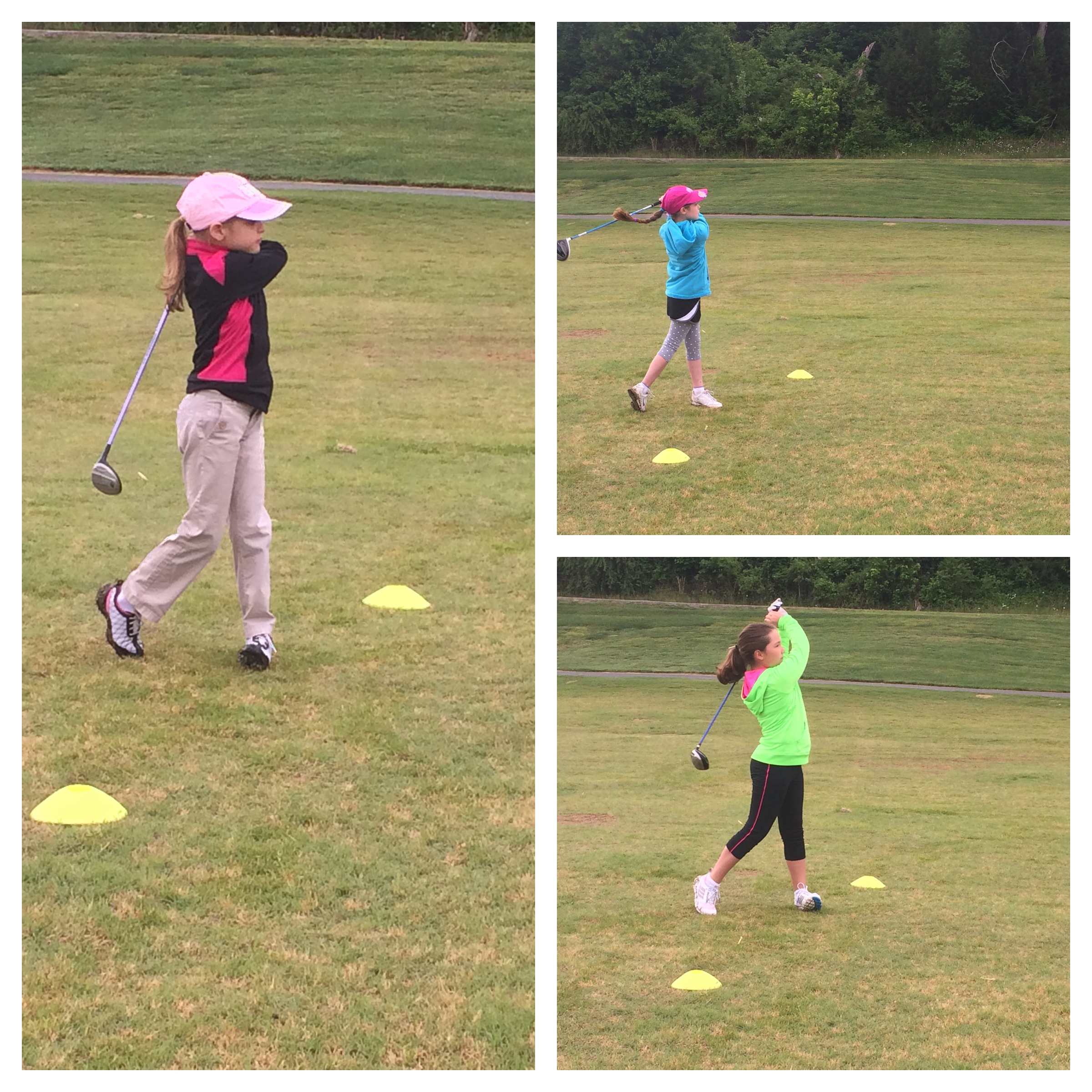 A group of young people playing golf on the grass.